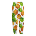 White Summer Pineapple Pattern Print Fleece Lined Knit Pants