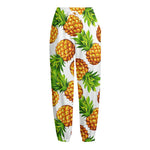 White Summer Pineapple Pattern Print Fleece Lined Knit Pants