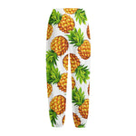 White Summer Pineapple Pattern Print Fleece Lined Knit Pants
