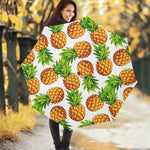 White Summer Pineapple Pattern Print Foldable Umbrella