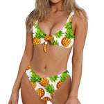 White Summer Pineapple Pattern Print Front Bow Tie Bikini