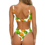 White Summer Pineapple Pattern Print Front Bow Tie Bikini