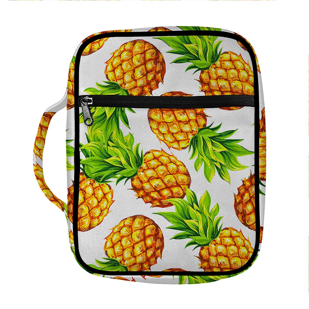 White Summer Pineapple Pattern Print Front Pocket Bible Bag