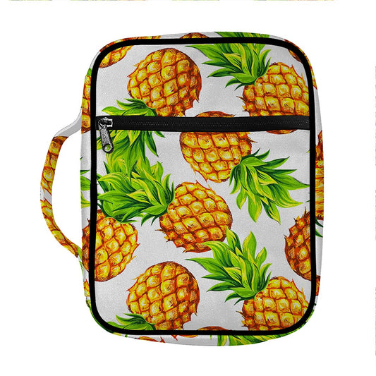 White Summer Pineapple Pattern Print Front Pocket Bible Bag