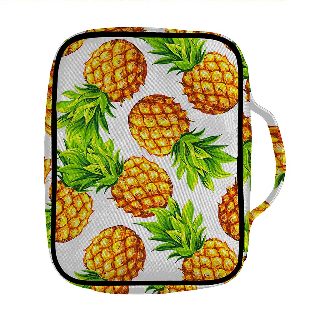 White Summer Pineapple Pattern Print Front Pocket Bible Bag