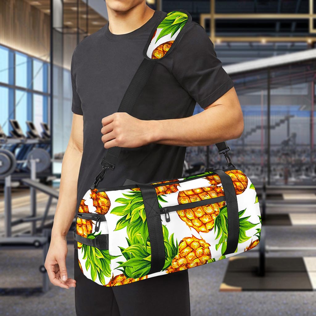 White Summer Pineapple Pattern Print Gym Bag