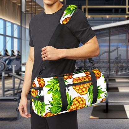 White Summer Pineapple Pattern Print Gym Bag