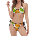 White Summer Pineapple Pattern Print Halter Scoop Tie Side Bikini
