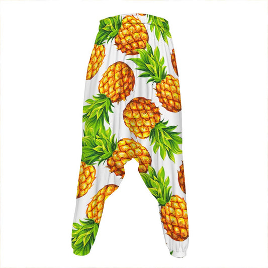 White Summer Pineapple Pattern Print Hammer Pants