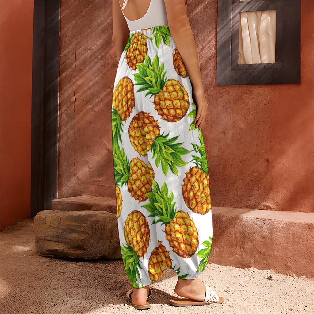 White Summer Pineapple Pattern Print Harem Pants
