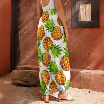 White Summer Pineapple Pattern Print Harem Pants