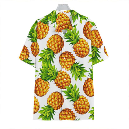 White Summer Pineapple Pattern Print Hawaiian Shirt