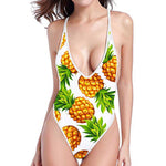 White Summer Pineapple Pattern Print High Cut One Piece Swimsuit