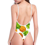 White Summer Pineapple Pattern Print High Cut One Piece Swimsuit