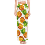 White Summer Pineapple Pattern Print High Slit Maxi Skirt