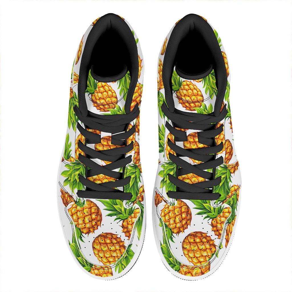White Summer Pineapple Pattern Print High Top Leather Sneakers