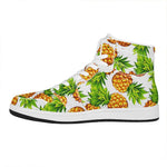 White Summer Pineapple Pattern Print High Top Leather Sneakers