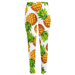 White Summer Pineapple Pattern Print High-Waisted Pocket Leggings