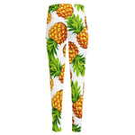 White Summer Pineapple Pattern Print High-Waisted Pocket Leggings