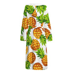 White Summer Pineapple Pattern Print Hooded Bathrobe