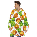 White Summer Pineapple Pattern Print Hoodie Blanket