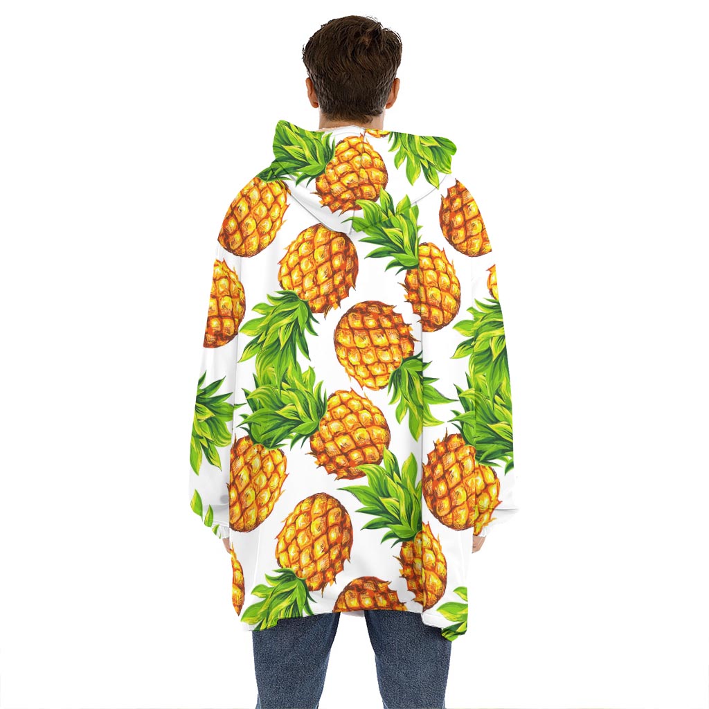 White Summer Pineapple Pattern Print Hoodie Blanket