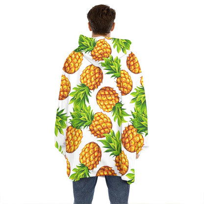 White Summer Pineapple Pattern Print Hoodie Blanket