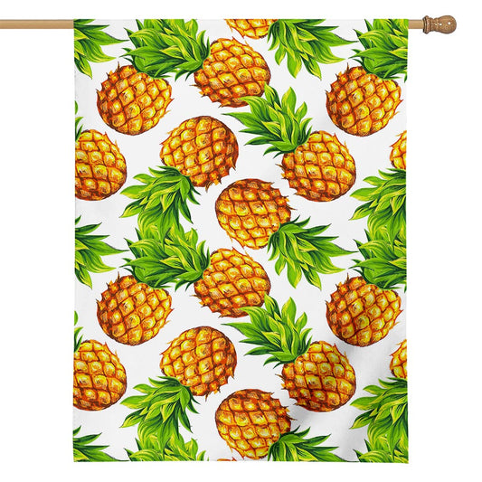 White Summer Pineapple Pattern Print House Flag