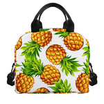 White Summer Pineapple Pattern Print Insulated Lunch Bag
