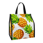 White Summer Pineapple Pattern Print Insulated Lunch Tote