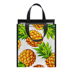 White Summer Pineapple Pattern Print Insulated Lunch Tote
