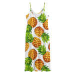White Summer Pineapple Pattern Print Jersey Midi Cami Dress