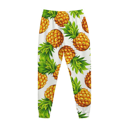 White Summer Pineapple Pattern Print Jogger Pants