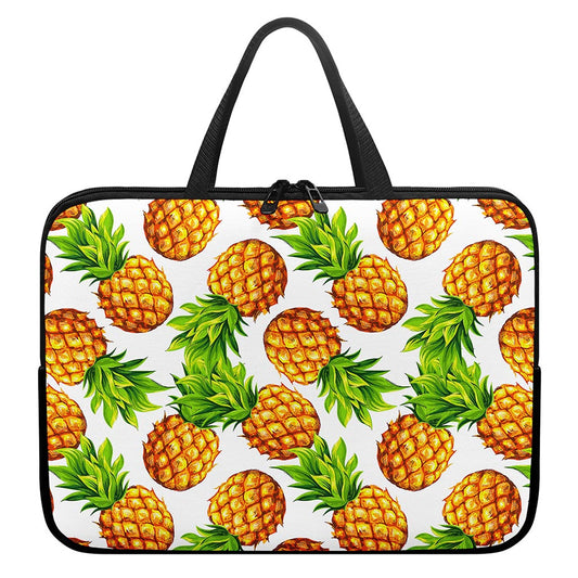 White Summer Pineapple Pattern Print Laptop Sleeve With Handle