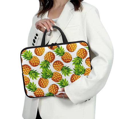 White Summer Pineapple Pattern Print Laptop Sleeve With Handle