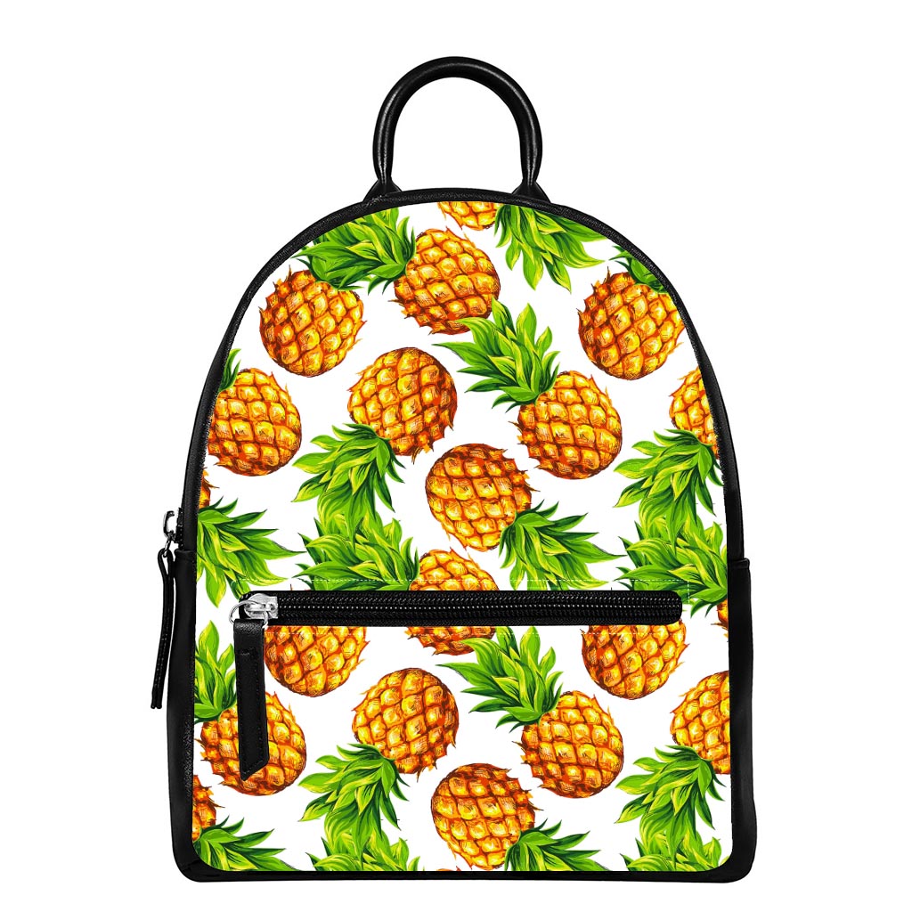 White Summer Pineapple Pattern Print Leather Backpack