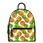 White Summer Pineapple Pattern Print Leather Backpack