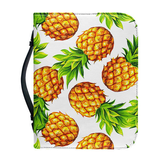 White Summer Pineapple Pattern Print Leather Bible Cover