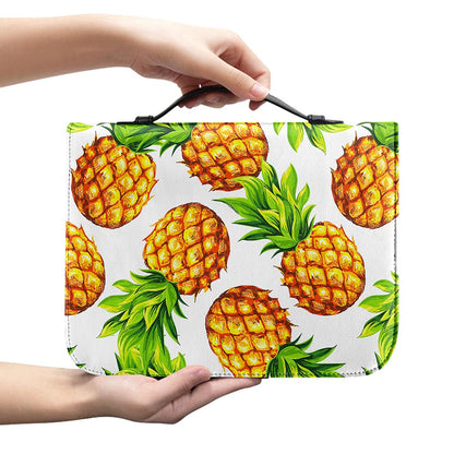 White Summer Pineapple Pattern Print Leather Bible Cover