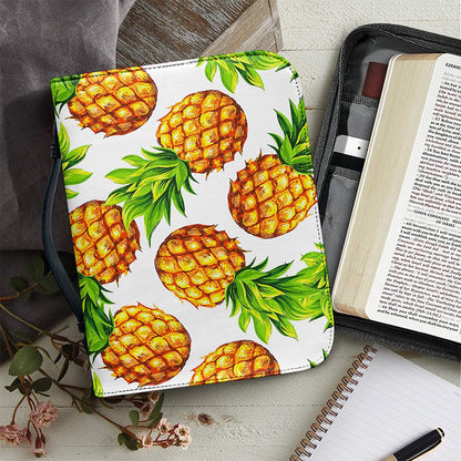 White Summer Pineapple Pattern Print Leather Bible Cover