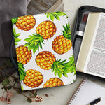 White Summer Pineapple Pattern Print Leather Bible Cover