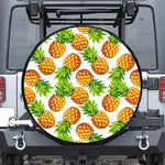 White Summer Pineapple Pattern Print Leather Spare Tire Cover