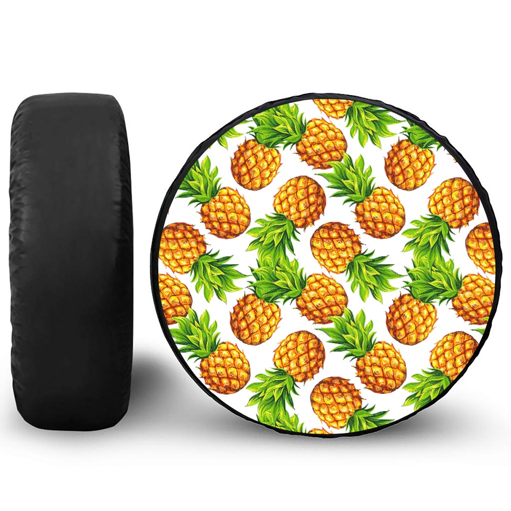 White Summer Pineapple Pattern Print Leather Spare Tire Cover