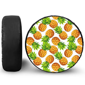 White Summer Pineapple Pattern Print Leather Spare Tire Cover