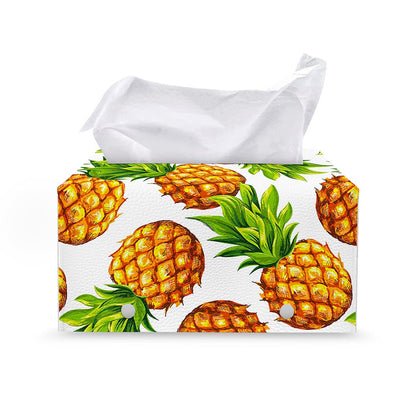 White Summer Pineapple Pattern Print Leather Tissue Box Cover