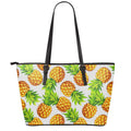White Summer Pineapple Pattern Print Leather Tote Bag With Zipper