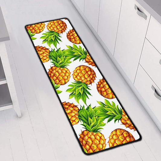 White Summer Pineapple Pattern Print Long Kitchen Mat