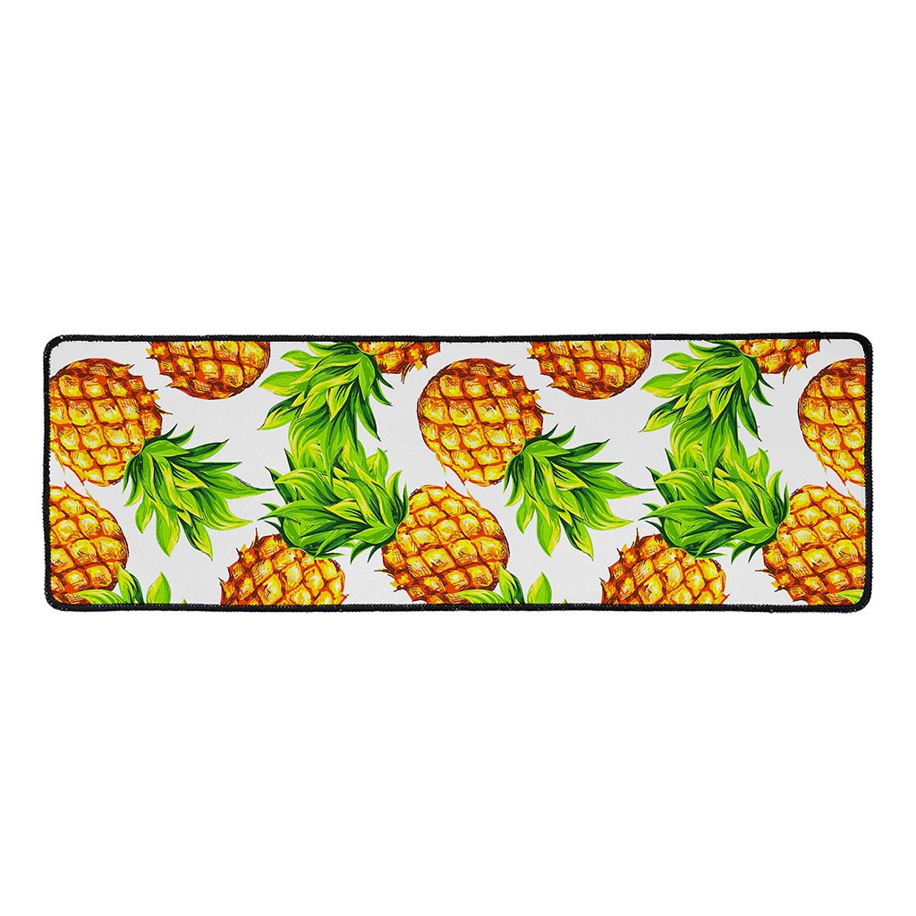 White Summer Pineapple Pattern Print Long Kitchen Mat