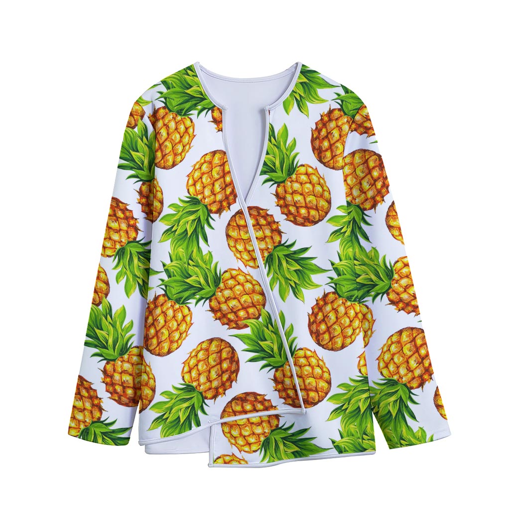 White Summer Pineapple Pattern Print Long Sleeve Short Coat