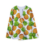 White Summer Pineapple Pattern Print Long Sleeve Short Coat